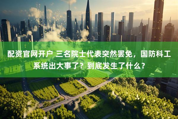 配资官网开户 三名院士代表突然罢免，国防科工系统出大事了？到底发生了什么？