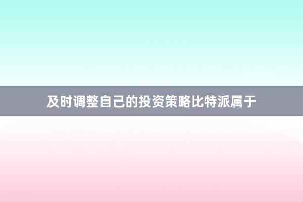 及时调整自己的投资策略比特派属于